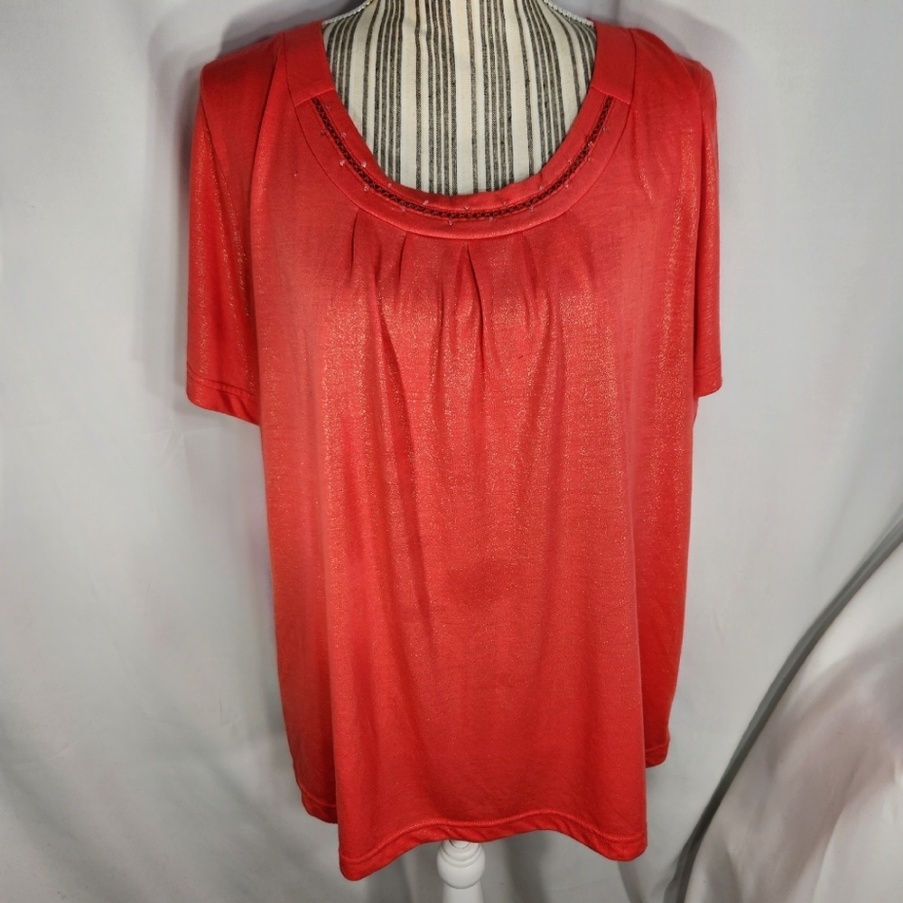 Sag Harbor Red-Orange Short Sleeve Top Size 2X
